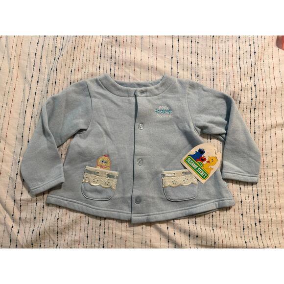 VTG NWT Sesame Street Big Bird K Mart Baby Cardigan Sweater Blue Size 24 Mo - Picture 1 of 6